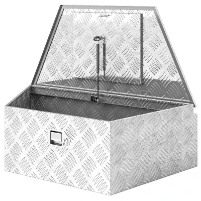 HOMCOM 39" Trapezoid Truck Tool Box Heavy Duty Aluminum Trailer Tongue Box with Lock and Keys for Pick Up Truck RV Trailer