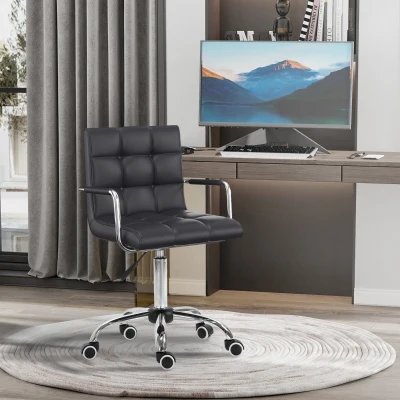 HOMCOM Modern Office Chair, Adjustable Black PU Leather