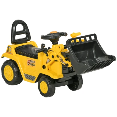 HOMCOM Ride-On Toy Bulldozer with Bucket Horn Steering Wheel Storage Toddlers for 18-48 Months, Yellow