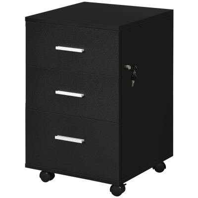 Vinsetto Mobile Filing Cabinet with Wheels, 3 Drawer File Cabinet with Lock and Keys for Home Office, Black