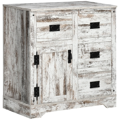 HOMCOM Industrial Sideboard Buffet Cabinet, Distressed White