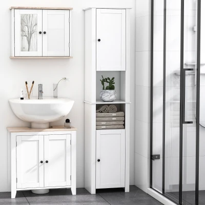 HOMCOM Tall Bathroom Storage Cabinet, White, 2-Tier Shelves