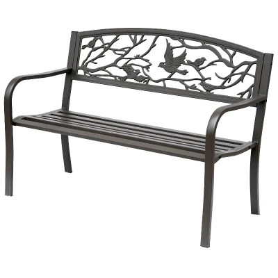 Outsunny 50" Garden Bench Outdoor Loveseat with Vintage Bird Pattern Cast Metal - Brown