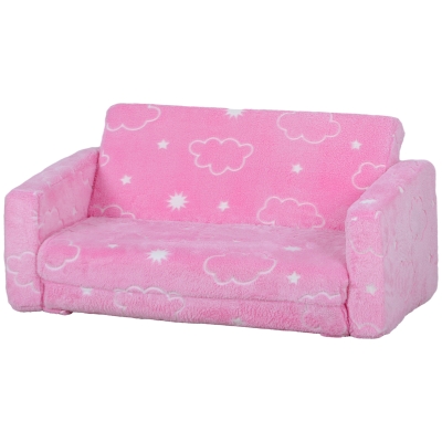 Qaba Pink Couch with Glow in the Dark Pattern, Washable Cover