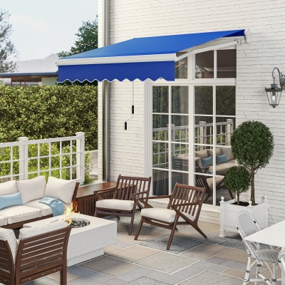 Outsunny 8'x7' Patio Awning Manual Retractable Sun Shade Outdoor Deck Canopy Shelter, Blue