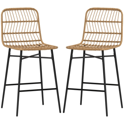 HOMCOM Rattan Counter Bar Stools Set of 2, 26" with Back, Brown