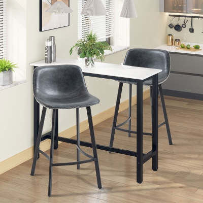 HOMCOM Counter Height Stools Set of 2, Upholstered Kitchen Stool with Back and Steel Legs