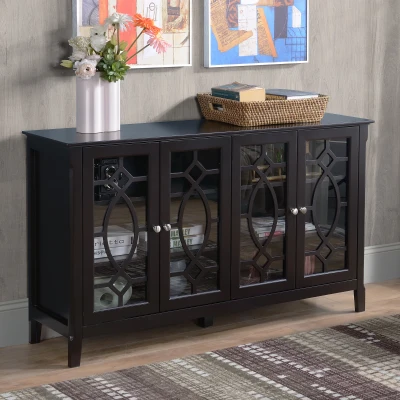 HOMCOM Buffet Cabinet, Kitchen Storage with Glass Doors, Espresso