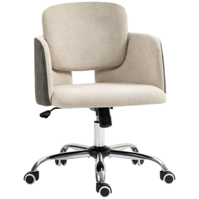 HOMCOM Small Desk Chair, Height Adjustable Fabric Office Chair with Swivel Wheels, Tilt Function, Computer Chair, Cream White