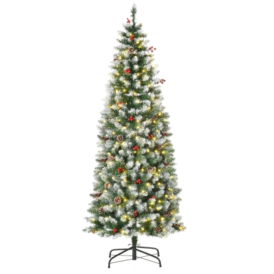HOMCOM 6ft Pre-Lit Snow-Dipped Christmas Tree, 300 LED Lights