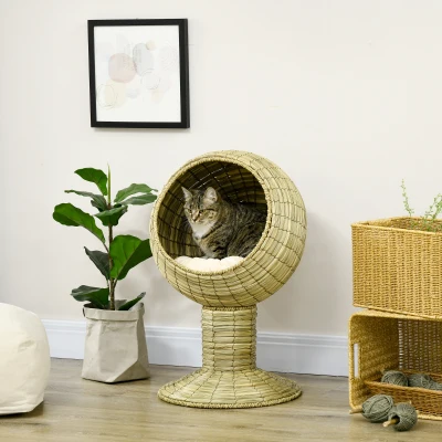 PawHut Elevated Cat Bed, Rotatable Egg Chair Pod, Yellow