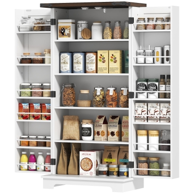 HOMCOM 47" Kitchen Pantry Storage Cabinet, Farmhouse Kitchen Pantry Cabinet with Adjustable Shelves and Door Shelves, White