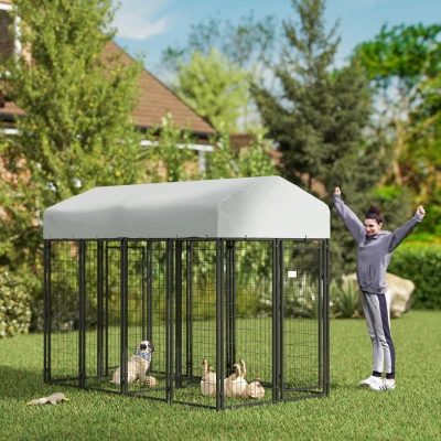 Dog Kennel 93.3" L x 48.8" W x 72" H Silver
