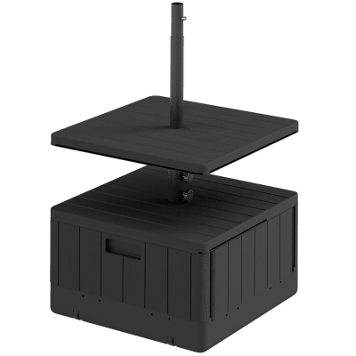 Outsunny Patio Umbrella Weighted Base with Table Tray, Heavy Duty Umbrella Base with Wheels Handles, 176lbs with Stand Filling, Patio Umbrella Stand Base for Garden Poolside, Black