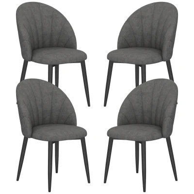 HOMCOM Modern Dining Chairs Set of 4, Upholstered Dining Room Chairs with Metal Legs, Shell Backrest, Padded Seat, Dark Grey