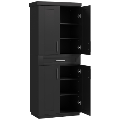 HOMCOM 72" Storage Cabinet, Freestanding Kitchen Pantry Cabinet with 4 Doors, Drawer and 3 Adjustable Shelves, Black