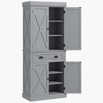 HOMCOM 72" Kitchen Pantry Cabinet with Adjustable Shelves, Gray
