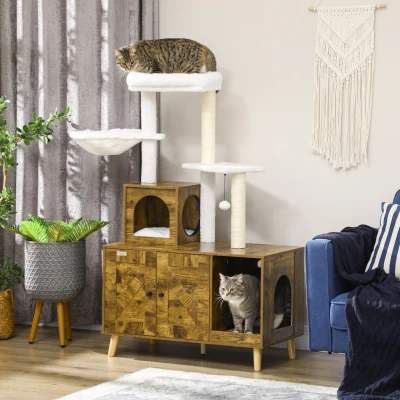 Cat Litter Box 33.5" x 17.75" x 54.25" Rustic Brown