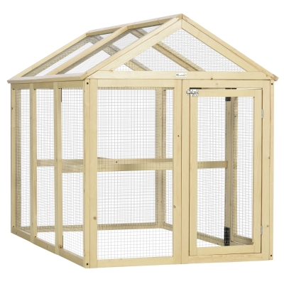 PawHut 4.6' x 2.8' Wooden Chicken Run with Perches, Nature Wood