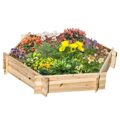 Outsunny 39" x 36" Screwless Hexagon Planter Box, Raised Garden Bed, Herb Garden for Vegetables, Flowers, Natural