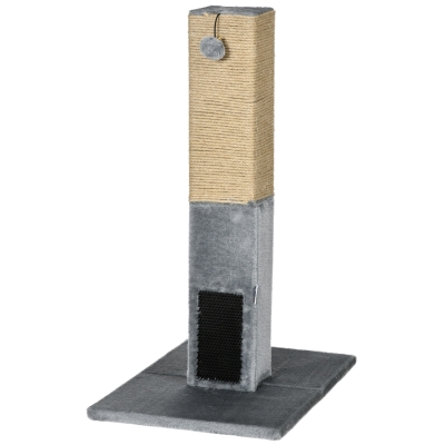 PawHut 31" Tall Cat Scratching Post for Indoor Cats with Hanging Balls, Grooming Brushes, Stable Base, Grey
