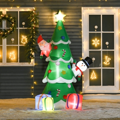 HOMCOM 7 Feet Tall Christmas Inflatable Tree, LED Lighted with Santa Claus, Snowman and Gift Box for Home Indoor Outdoor Garden Lawn Decoration Party Prop