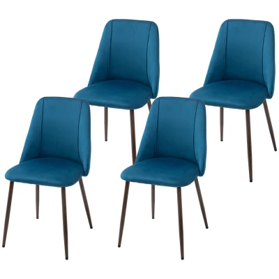 HOMCOM Upholstered Dining Chairs Set of 4, Velvet Accent Chair with Back and Wood-grain Steel Leg for Kitchen, Dark Blue