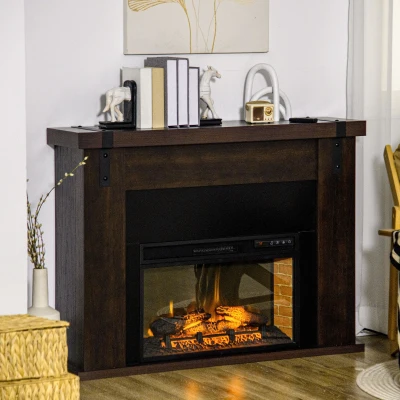HOMCOM 35" Electric Fireplace Heater with Mantel, 1400W, Brown