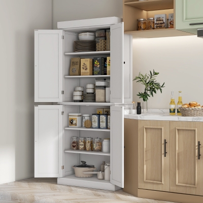 HOMCOM 72.5" Freestanding Kitchen Pantry Cabinet with 4 Doors, White
