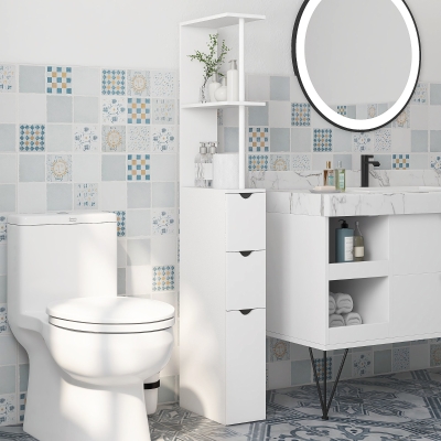 HOMCOM Tall Bathroom Storage Cabinet, Narrow Bathroom Cabinet with Drawers and Open Shelves for Small Spaces, White