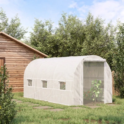 Outsunny 14.6' Walk-In Tunnel Greenhouse, Steel Frame, White