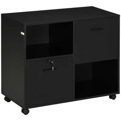 Vinsetto Mobile Printer Stand, Lateral File Cabinet with Lock, Filing Cabinet with Hanging Bars for Letter, A4 Size, Black