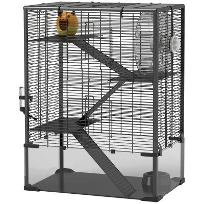 PawHut Small Animal Cage 34.6″ L x 18.9″ W x 59.3″ H Dark Gray