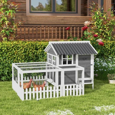 PawHut Wooden Chicken Coop with Run for 3-4 Chickens, 68" x 59" x 42"(m-10)