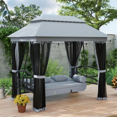 Outsunny 3-Seat Patio Swing Chair, Gray with Canopy and Cushions