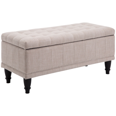 HOMCOM Tufted Storage Ottoman, Linen Bench, Beige