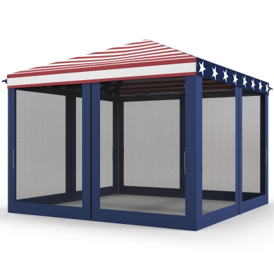 Outsunny 10' x 10' Outdoor Canopy with Sidewalls, American Flag