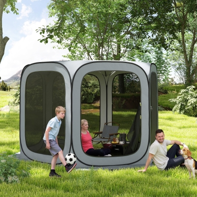 Outsunny 11 x 11ft Pop Up Screen Tent, UPF50+ Portable Camping Gazebo Screen House with Carry Bag, Light Grey