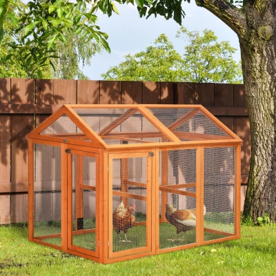 PawHut 4.6' Wooden Chicken Run with Perches, Orange