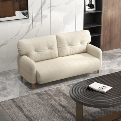 HOMCOM 58" 2 Seat Sofa, Modern Love Seats Furniture, Upholstered 2 Seater Couch, Solid Wood Frame, Beige