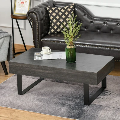 HOMCOM Modern Coffee Table, Storage Drawer, Dark Gray