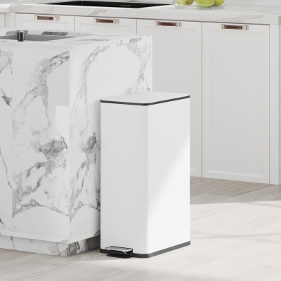 HOMCOM 5.3 Gallon Stainless Steel Kitchen Garbage Can with Soft-close Lid, Foot Pedal, Fingerprint-Proof, White