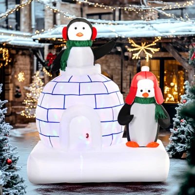 HOMCOM 5 ft Lighted Christmas Inflatable Penguins with Igloo