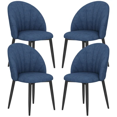HOMCOM Modern Dining Chairs Set of 4, Upholstered Dining Room Chairs with Metal Legs, Shell Backrest, Padded Seat, Blue