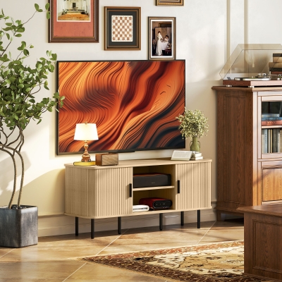 HOMCOM TV Stand Cabinet for TVs up to 55 Inches, TV Unit with Storage Shelves and Cabinets for Living Room, Oak Tone