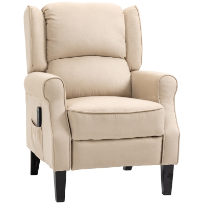 HOMCOM Massage Recliner Chair for Living Room, Push Back Recliner Sofa, Suede Wingback Reclining Chair with Extendable Footrest, Wood Legs, Remote Control, Side Pockets, Beige
