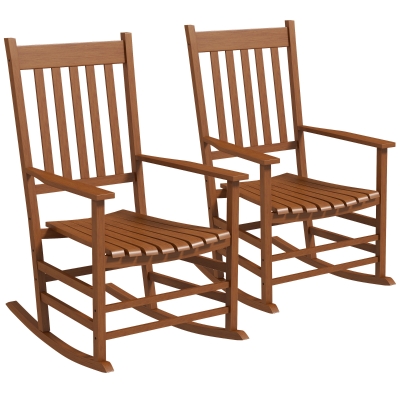 Outsunny Patio Rocking Chair Set of 2, Wooden High Back, Teak