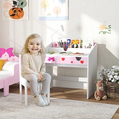 Kids Desk and Chair Set 27.2" L x 19.7" W x 29.5" H Pink