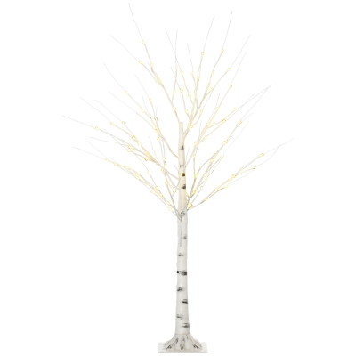 HOMCOM 5 ft Artificial Birch Tree Light with Pre-Lit LED Light for Home Party, Indoor and Covered Outdoor Use