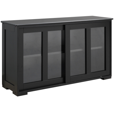 HOMCOM Modern Kitchen Sideboard, Stackable Storage Cabinet, Sliding Glass Door Console, Cupboard Serving Buffet for Kitchen & Dining Room, Black